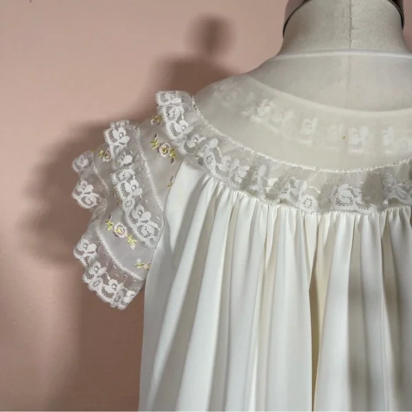 Vintage 1950 Retro Shadowline white Lace Fairycore Peignoir Short Slip Robe Set - Picture 12 of 17